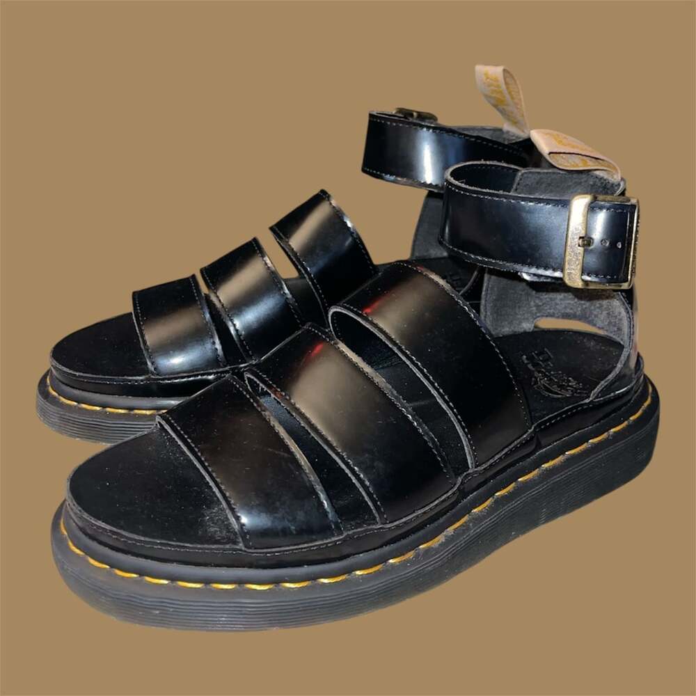 Dr. Martens Vegan Clarissa II Black Strap Gladiator Platform Sandals Size US 9